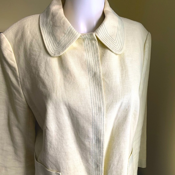 Zara Yellowish Light lime green cotton blend blazer 3/4 sleeves collared US 12 - Picture 10 of 13